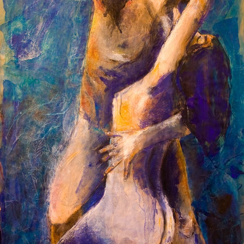 09 nude art "Paar, sich haltend", Mischtechnik, DIN A 0