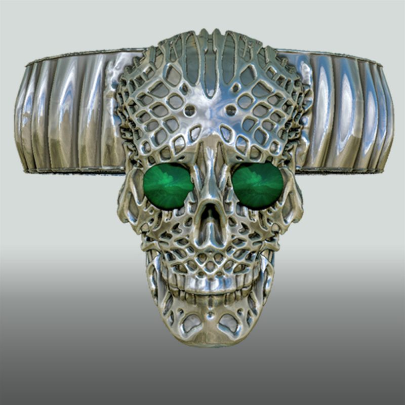 Skullring silber, mit Stein, Detailansicht 3