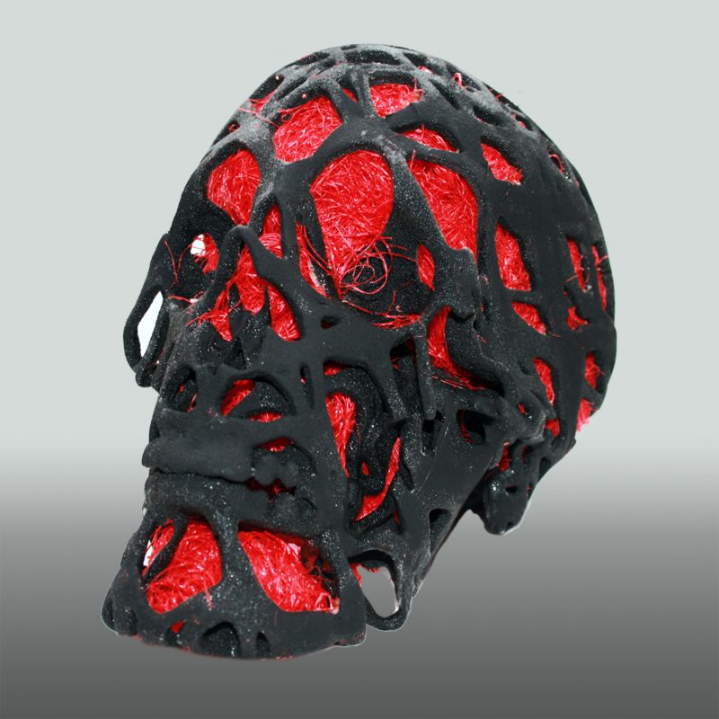 Graphit Skull – Schädel in Sandstein, mit Sisal gefüllt, 3D-Ausdruck, Front